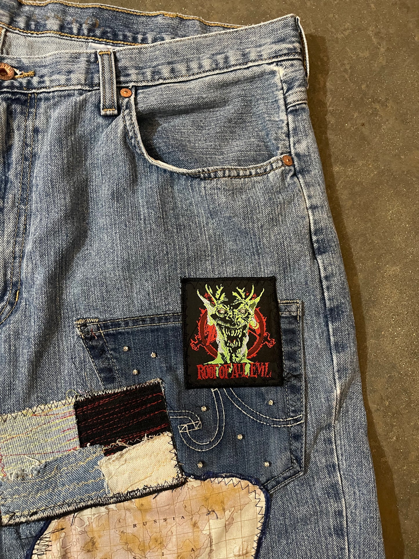 1OF1 CUSTOM PATCHWORK DENIM SHORTS