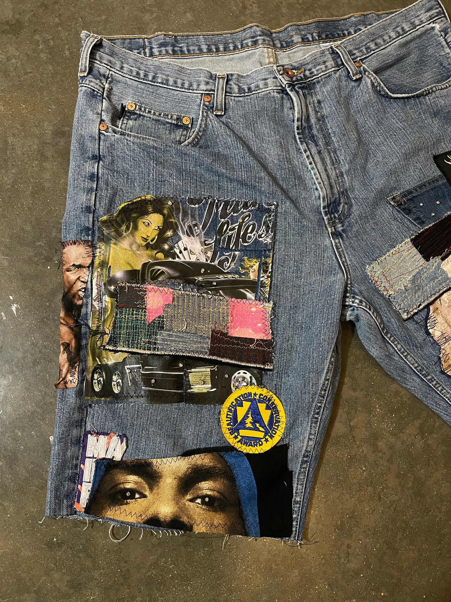 1OF1 CUSTOM PATCHWORK DENIM SHORTS